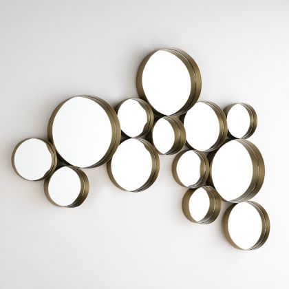 Espejo De Diseño Art Decó Multiespejo, Colmena Con Metal Dorado