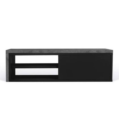 Mueble TV Move Estilo Moderno Madera Reciclada Color Negro Efecto Cemento, 110-203 Cm