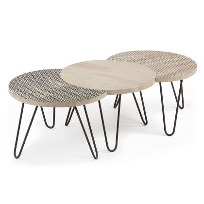 set de tres mesas vintage, natural, madera look 134 cm