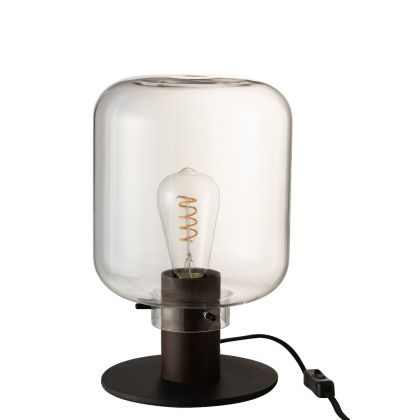 Lámpara De Mesa Vidrío Acero Transparente Negro 20 Cm