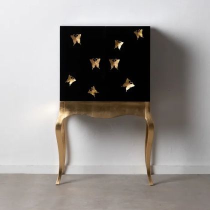Armario Mariposas Estilo Art Decó Madera Abeto Negro/Dorado, 120 Cm