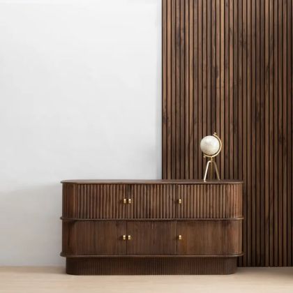 Mueble Aparador Curvo Rústico Vintage Diseño Esterillado, 152 Cm