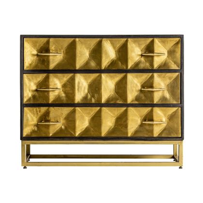Cómoda Negro Oro Art Decó Madera Hierro Latón, 95 cm