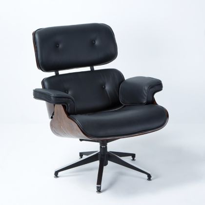 Sillón Madera Piel Negro Eames Lounge Chair Ottoman, 82 Cm