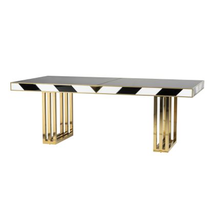 Mesa Comedor Diseño Art Decó Hierro Dorado Espejo Negro Dorado, 220 cm