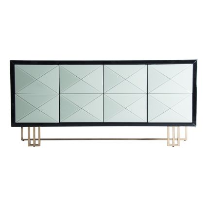 Aparador  Art Decó  Espejo Acero Negro Blanco, 180 Cm