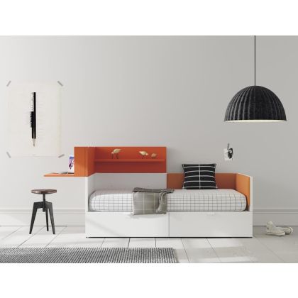 Dormitorio Juvenil Cama Compacta Con Cubos Blanco Terracota