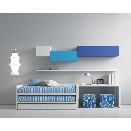 Dormitorio Juvenil Cama Nido con Deslizante Azul Blanco