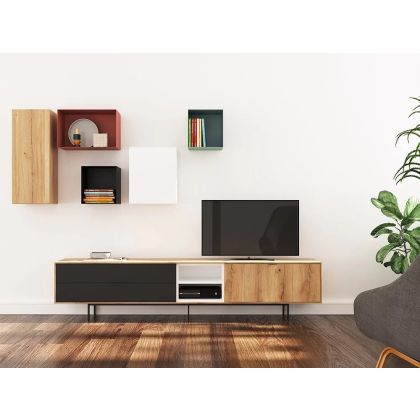 Composición Minimalista Salón con Mueble TV Módulos Colgados, 222 Cm