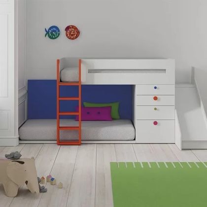 Dormitorio Litera Tren con Tobogán Infantil Color Blanco
