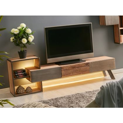 Mueble Tv Diseño Actual Acacia Cemento Acero