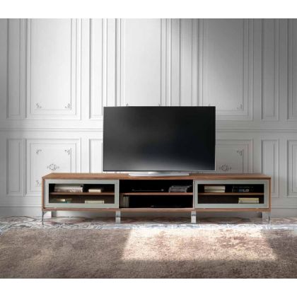 Mueble TV De Diseño Moderno Nogal y Meta Cromo