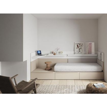 Dormitorio Juvenil Cama Compacta con Cubos Blanco Arena