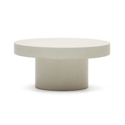 La mesa centró redonda está confeccionada en cemento Aiguablava de 90 centímetros.