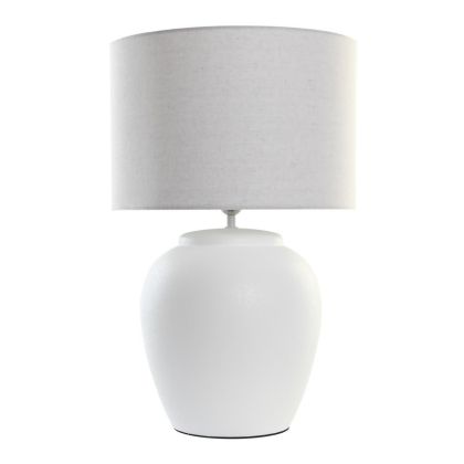Lámpara De Mesa Porcelana Blanca Lino Blanco 38 Cm