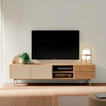 Mueble TV de Diseño Estilo Moderno Lacado Roble 2 Puertas 2 Cajones, 180'1 Cm
