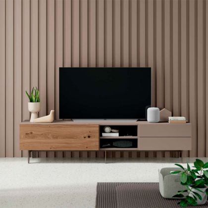 Mueble TV de Diseño Estilo Moderno Chapa Madera Roble Lacada 1 Puerta 2 Cajones, 195'1 Cm