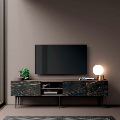 Mueble TV de Diseño Porcelánico Negro 2 Puertas 2 Cajones, 195'1 Cm