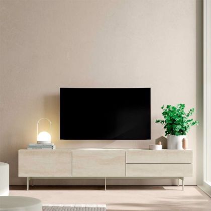 Mueble TV de Diseño Estilo Moderno Porcelánico Blanco Brillo, 195'1 Cm