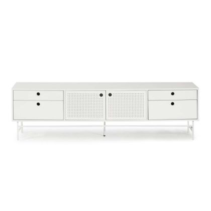 Mueble TV Estilo Moderno Inspiración Escandinava Diseño Punteado Metal Blanco, 180 Cm