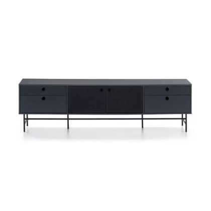 Mueble TV Estilo Moderno Diseño Punteado Metal Negro Azulado, 180 Cm