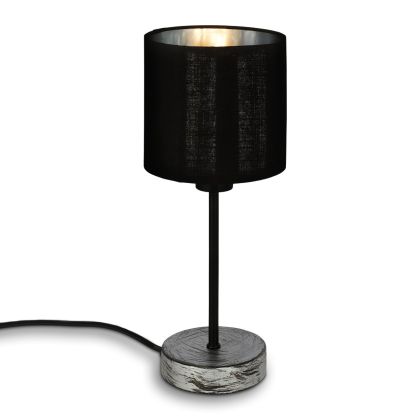 Lámpara De Mesa Plata Antigua Tejido Negro, 28 Cm