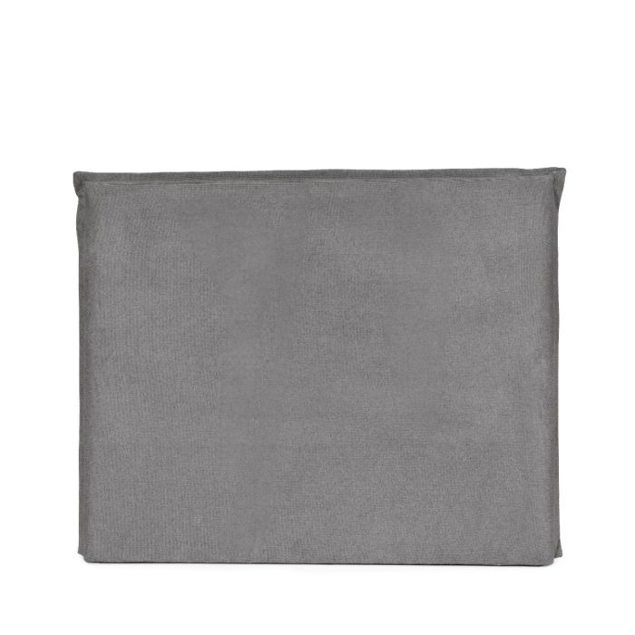 Cabecero moderno en madera tapizada en suave tejido gris oscuro.