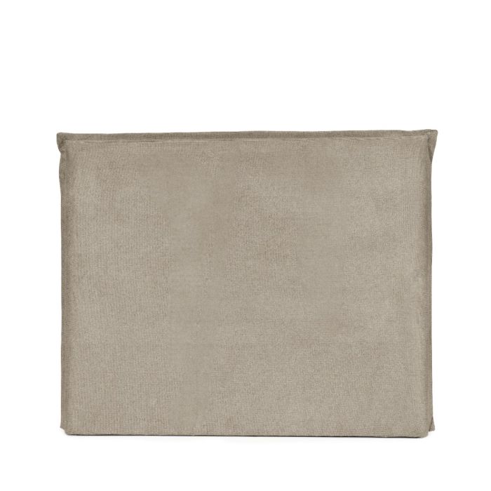 Cabecero moderno en madera tapizada en suave tejido taupe.