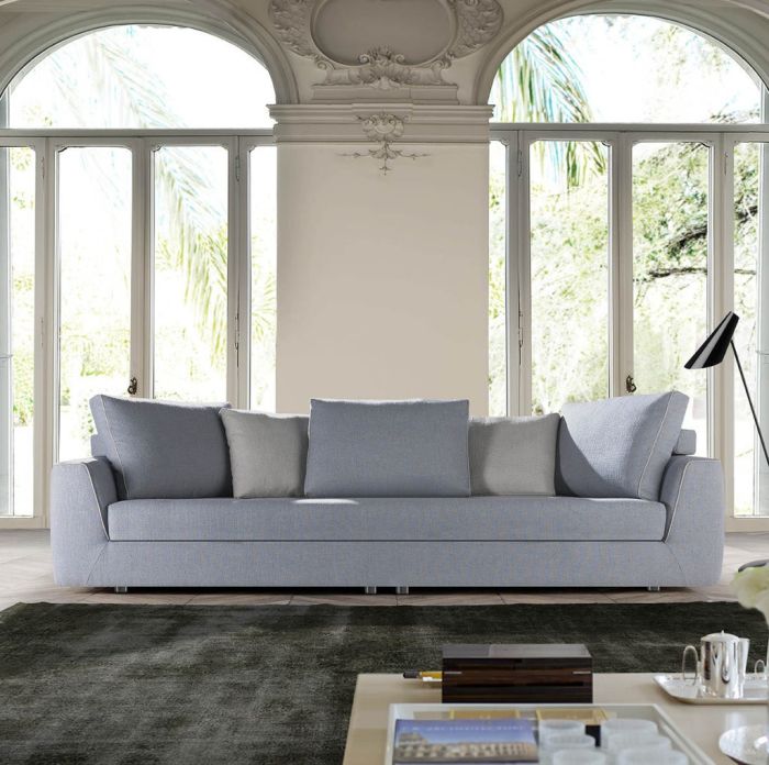 Sofá Modular Contemporáneo Cojines Gris, 221 x 470