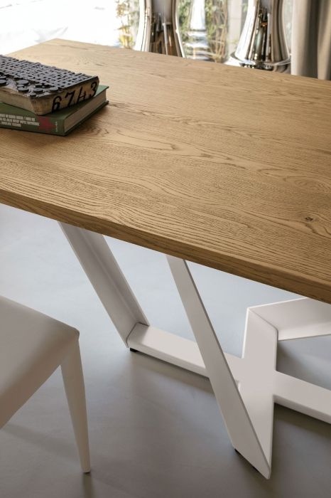 Mesa Comedor Clásica Metal Blanco Madera Roble