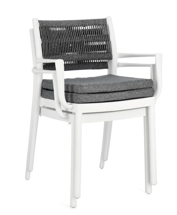 Silla Brazos Polipropileno Cuerda Blanco/Gris Oscuro, 59'5 Cm