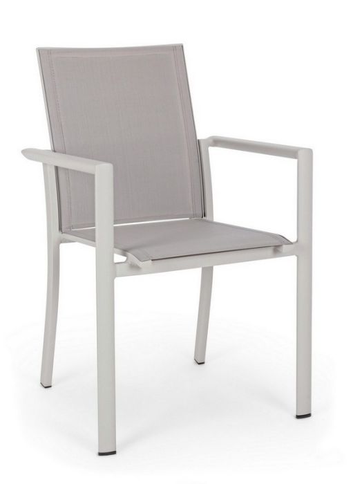 Silla Konnor Estilo Nórdico-Moderno Aluminio Blanco Textilene Gris, 56'2 Cm