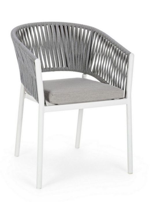 Silla Florencia Estilo Nórdico-Moderno Cuerda Gris Aluminio Blanco, 57 Cm