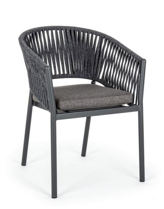 Silla Florencia Estilo Nórdico-Moderno Cuerda Aluminio Gris Antracita, 57 Cm