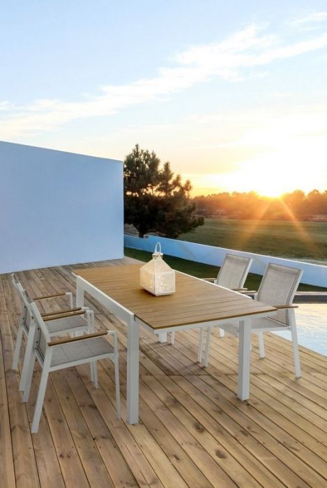 Mesa Jardín Extensible Aluminio Blanco Polywood Color Madera Teka, 140/200 Cm