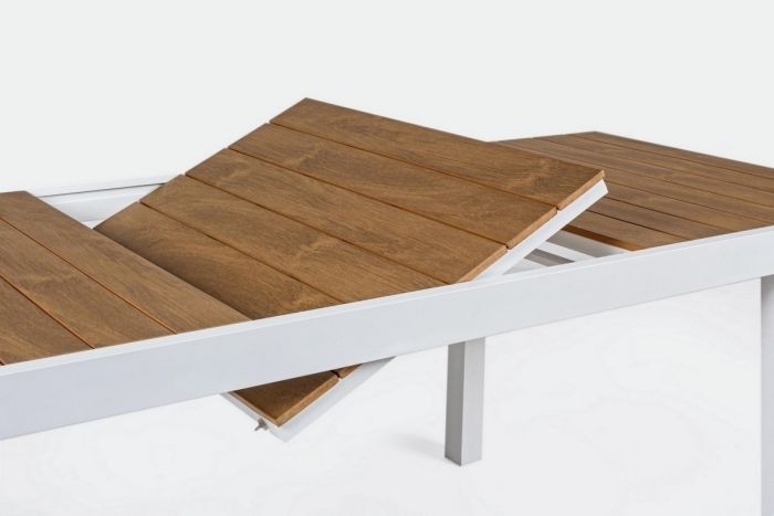 Mesa Jardín Extensible Aluminio Blanco Polywood Color Madera Teka, 140/200 Cm