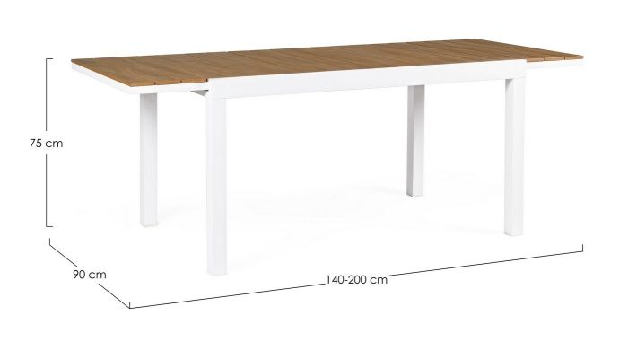 Mesa Jardín Extensible Aluminio Blanco Polywood Color Madera Teka, 140/200 Cm