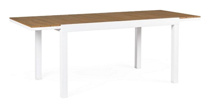 Mesa Jardín Extensible Estilo Moderno Aluminio Blanco Polywood Color Madera Teka, 140/200 Cm