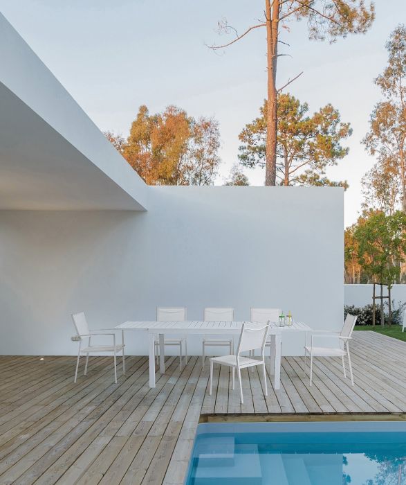 Mesa Rectangular Extensible Aluminio Blanco, 140/210 Cm