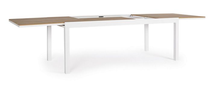 Mesa Jardín Extensible Aluminio Blanco Polywood Color Madera Teka, 200/300 Cm