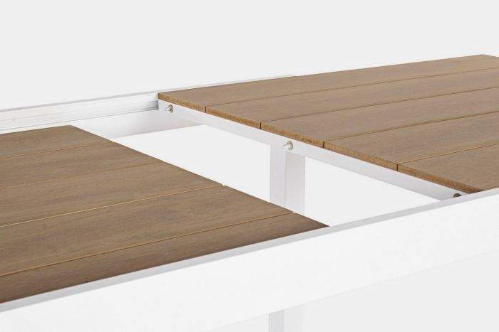 Mesa Jardín Extensible Aluminio Blanco Polywood Color Madera Teka, 200/300 Cm