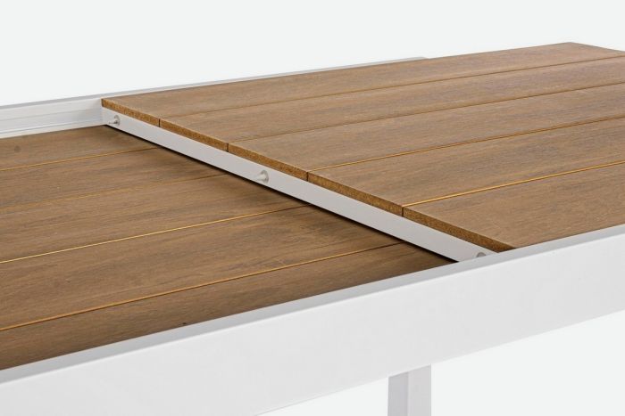 Mesa Jardín Extensible Aluminio Blanco Polywood Color Madera Teka, 200/300 Cm