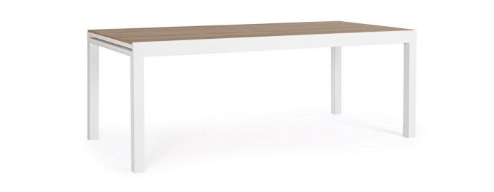 Mesa Jardín Extensible Elías Aluminio Blanco Polywood Color Madera Teka, 200/300 Cm