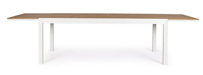 Mesa Jardín Extensible Elías Estilo Moderno Aluminio Blanco Polywood Color Madera Teka, 200/300 Cm