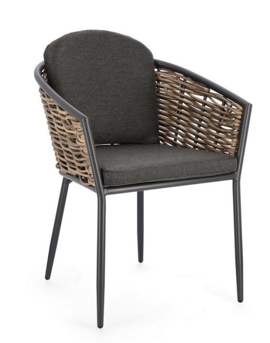 Silla Maribela Estilo Nórdico-Moderno Tejido Beige Fibra Sintética Aluminio Gris Antracita, 63 Cm