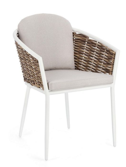 Silla Maribela Estilo Nórdico-Moderno Tejido Beige Fibra Sintética Aluminio Blanco, 63 Cm