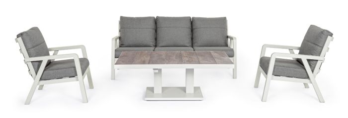 Set Sofás Cojines Tejido Gris Aluminio Blanco