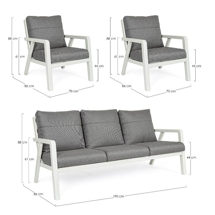 Set Sofás Cojines Tejido Gris Aluminio Blanco