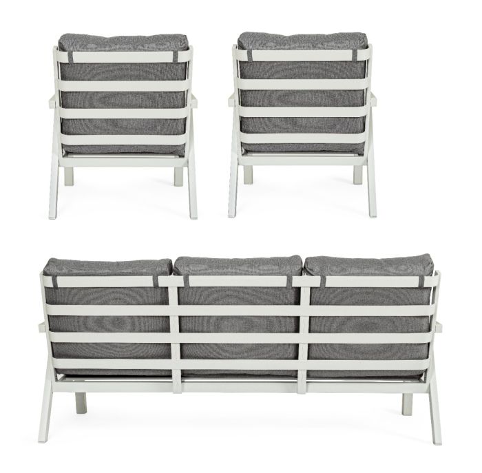 Set Sofás Cojines Tejido Gris Aluminio Blanco