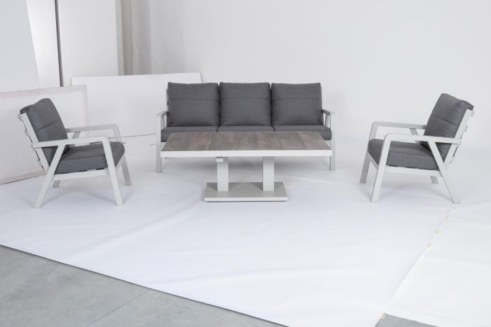 Set Sofás Cojines Tejido Gris Aluminio Blanco